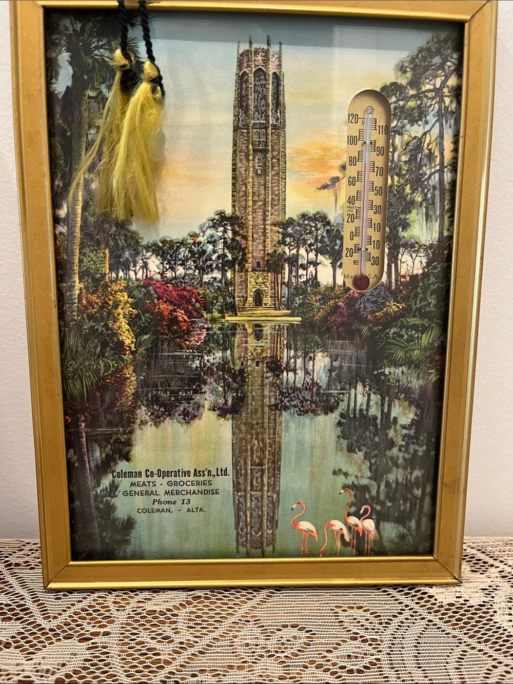 999 Kitschy Vintage Canadiana Florida print & thermometer